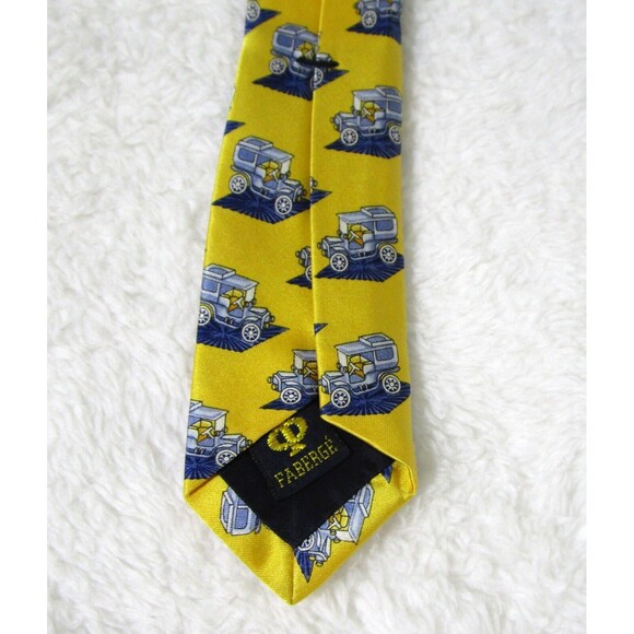 FABERGE Mens Silk Tie Yellow Blue Handmade USA 054 Truck Print - Picture 4 of 8